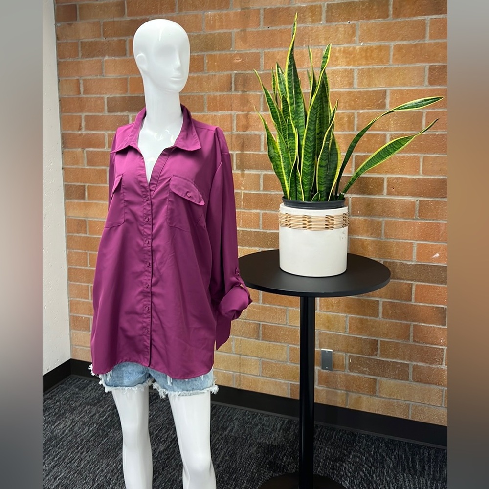 Purple Button Up Blouse with Pockets NOTATIONS Size 3X